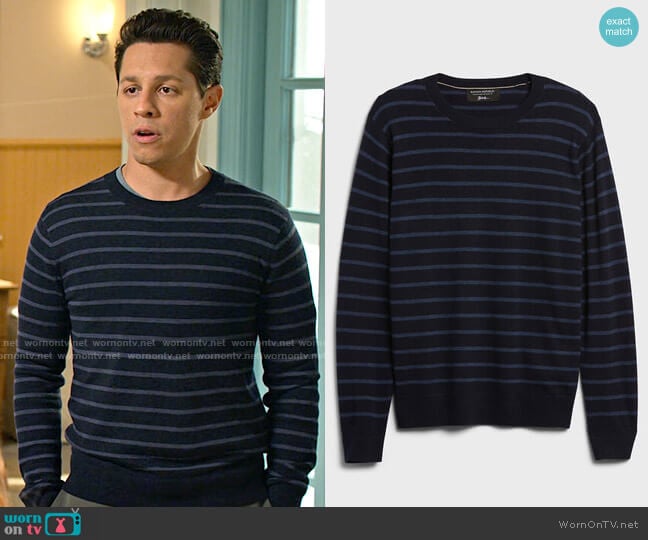 Banana Republic Italian Merino Crew-Neck Sweater in Navy Stripe