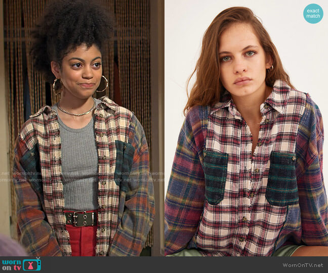 BDG Kaden Mixed Plaid Button-Down Shirt