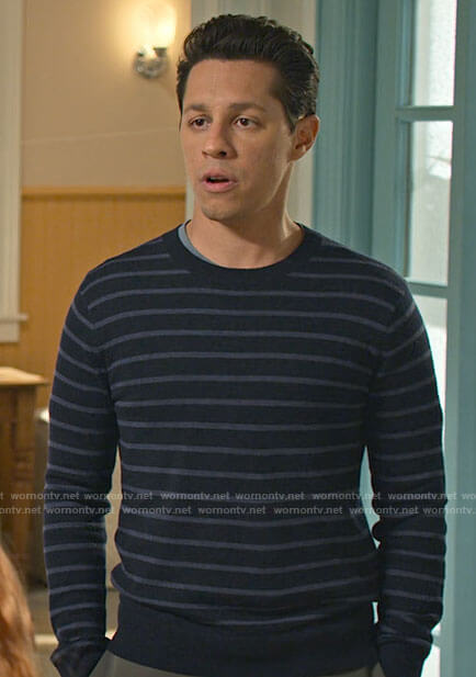 Ben’s navy striped sweater on Maggie