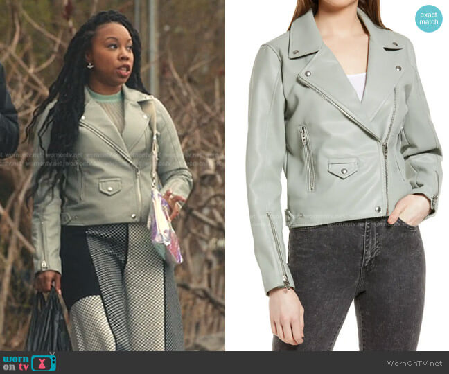 Blank NYC Faux Leather Moto Jacket worn by Malika (Toccarra Cash) on Everythings Trash