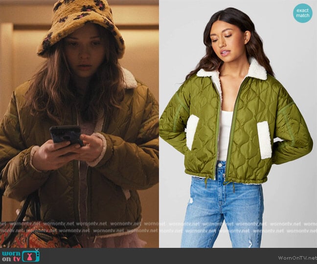 Blank NYC Nylon Cropped Quilted Faux Sherpa Jacket worn by Lucy (Zoe Margaret Colletti) on Only Murders in the Building