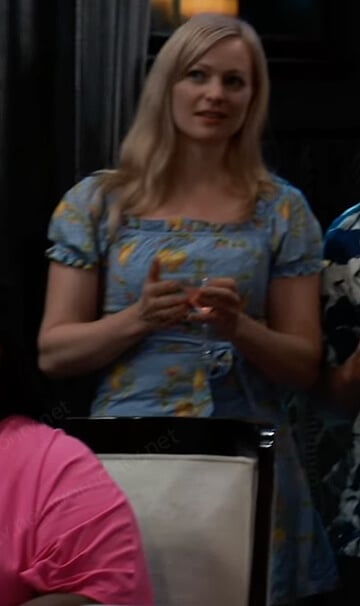 Blue floral print square neck dress on General Hospital