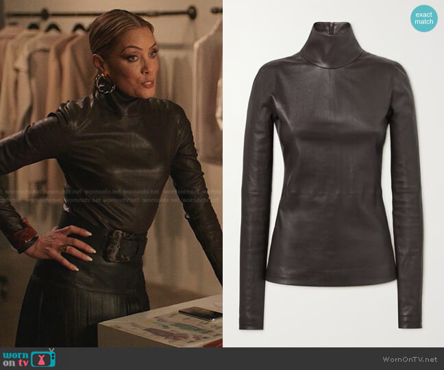 Bottega Veneta Leather Turtleneck Top worn by Dominique Deveraux (Michael Michele) on Dynasty