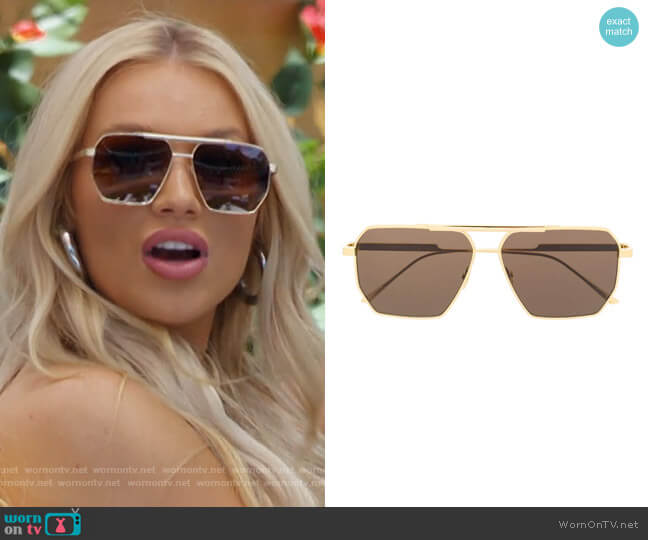Bottega Veneta Geometric Navigator Sunglasses worn by Mady McLanahan on Love Island USA