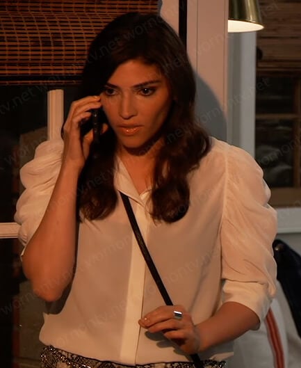Brook Lynn’s white puff sleeve blouse and skirt on General Hospital