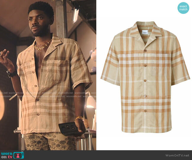 Burberry Checked Short-Sleeve Linen Shirt worn by Tom Swift (Tian Richards) on Tom Swift