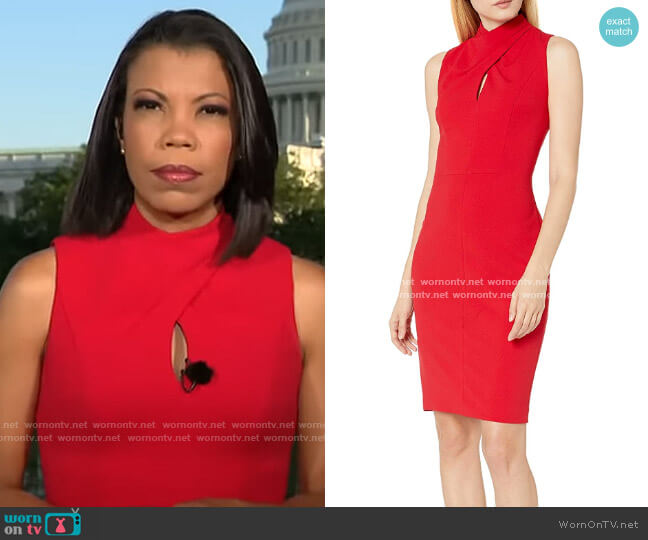 Calvin Klein Sleeveless Cross Sheath with Center Front Keyhole worn by Nikole Killion on CBS Mornings