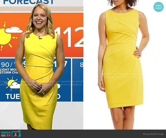Calvin Klein Sideburst Round Neck Sleeveless Ruched Pencil Dress