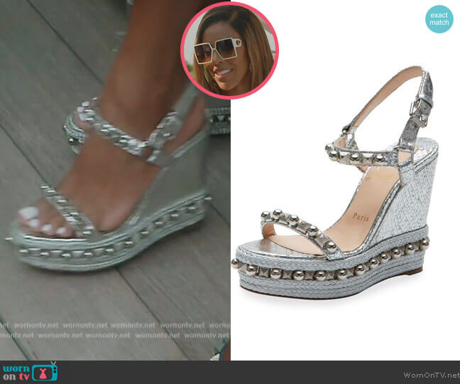 Christian Louboutin Cataconico 120mm Wedge Espadrille Red Sole Sandal worn by Caroline Brooks (Caroline Brooks) on The Real Housewives of Dubai