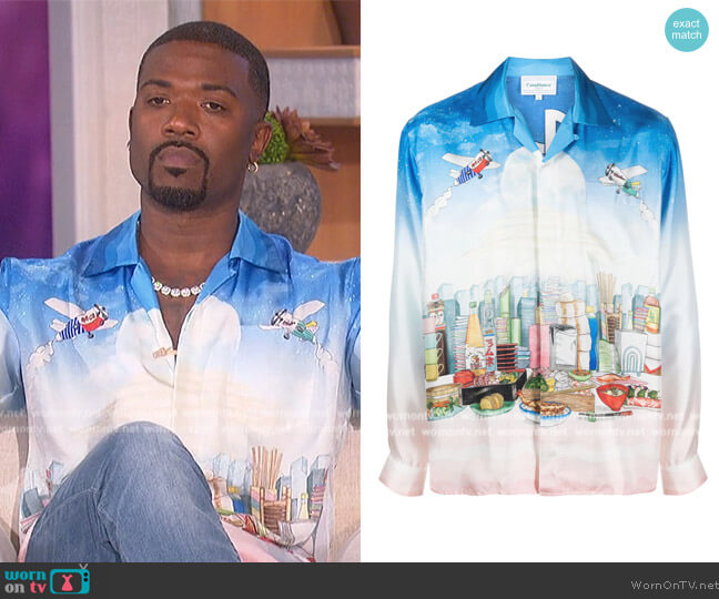 Casablanca Casa Cafe landscape-print silk shirt