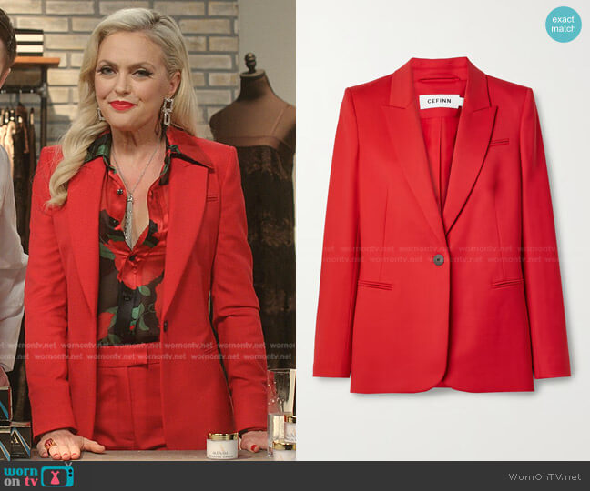 Cefinn Jamie Twill Blazer worn by Alexis Carrington (Elaine Hendrix) on Dynasty