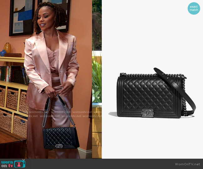 Chanel Large Boy Chanel Handbag worn by Andrea Barnes (Kj Smith) on Tyler Perrys Sistas