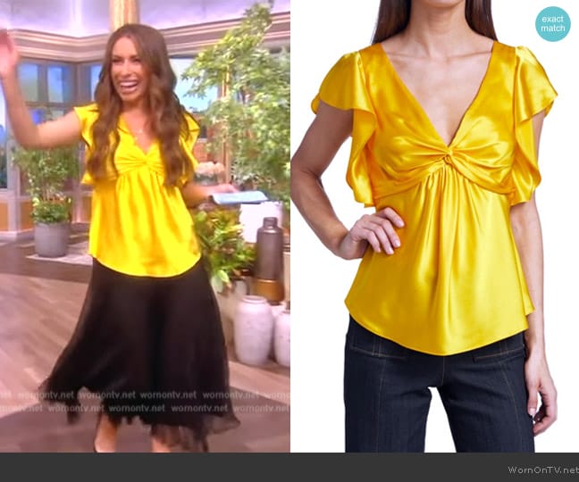 Cinq a Sept Pem Silk Flutter-Sleeve Blouse worn by Alyssa Farah Griffin on The View