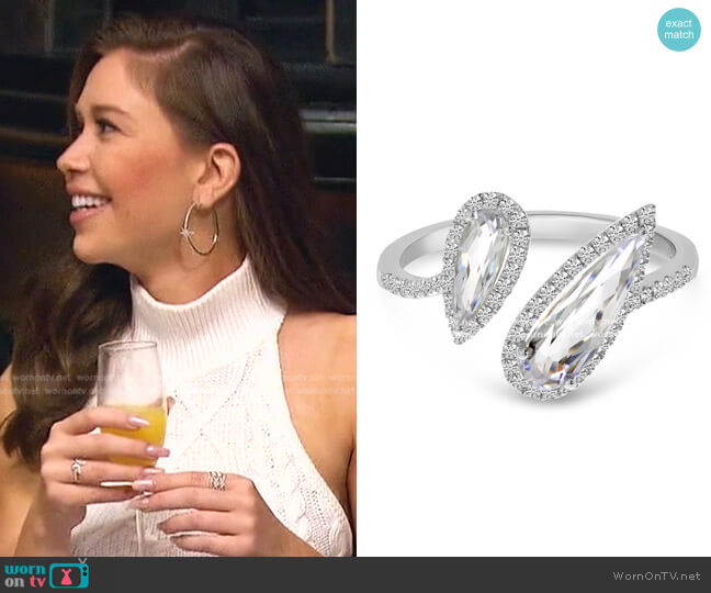 Color Merchants 14K White Gold Offset Duo Semi Precious Pear White Topaz & Diamond Ring worn by Gabriela Windey on The Bachelorette