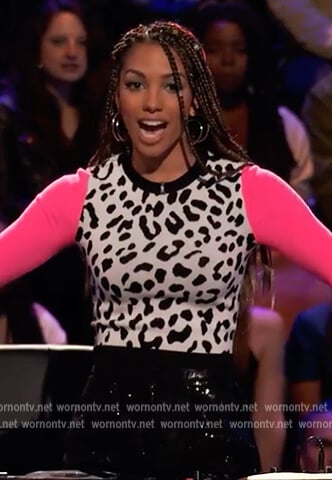 Corinne’s leopard contrast sweater on Beat Shazam