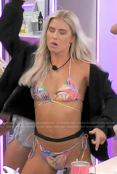 Deb’s colorful printed triangle bikini on Love Island USA