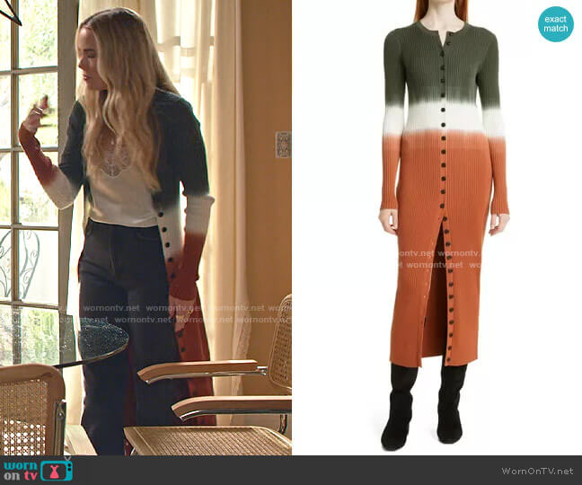Derek Lam 10 Crosby Tianna Button-Front Rib-Knit Dress worn by Maggie (Rebecca Rittenhouse) on Maggie
