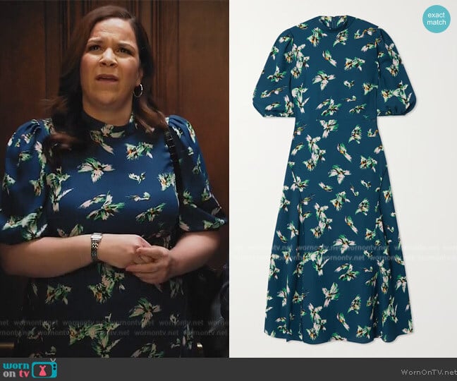 Diane von Furstenberg Nella printed crepe midi dress worn by Sara Castillo (Lindsay Mendez) on All Rise
