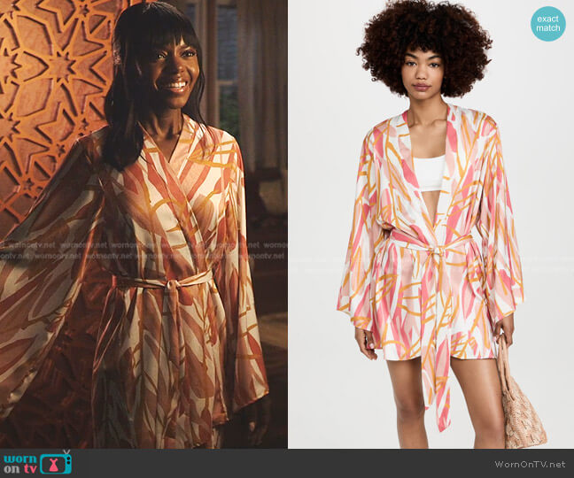 Diarrablu Mini Kimono in Blossom Rose worn by Zenzi Fullington (Ashleigh Murray) on Tom Swift