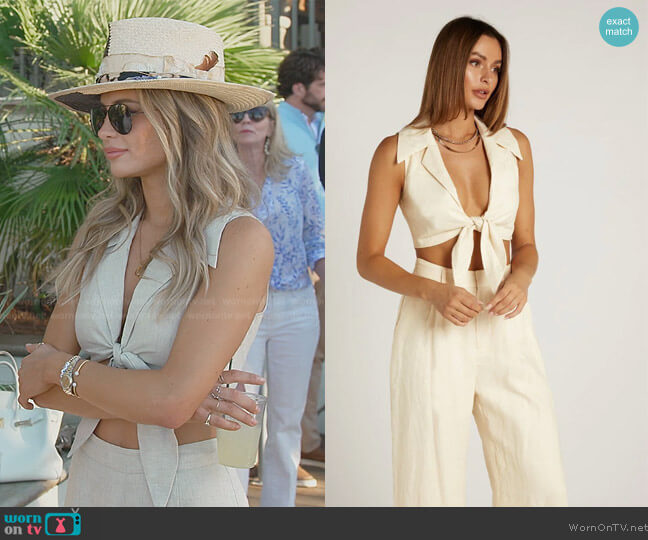 Dissh Delaney Cream Linen Tie Crop Top worn by Naomie Olindo on Southern Charm