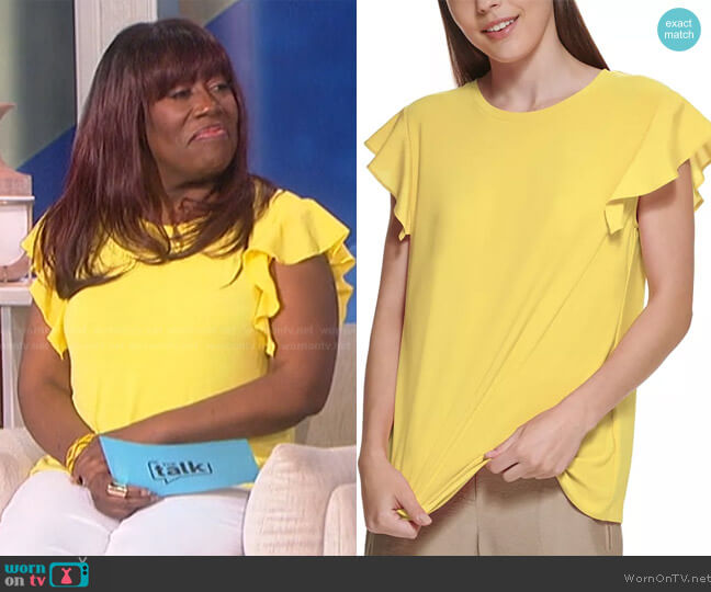 DKNY Ruffled Cap Sleeve Top worn by Sheryl Underwood on The Talk
