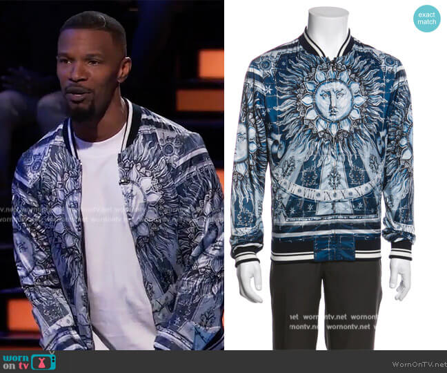 Dolce and Gabbana Printed Bomber Jacket worn by Jamie Foxx on Beat Shazam