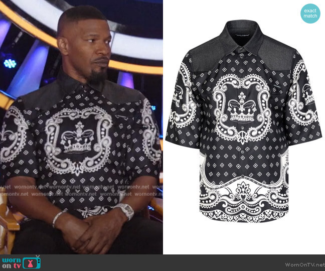 Dolce and Gabbana Bandana Shirt worn by Jamie Foxx on Beat Shazam