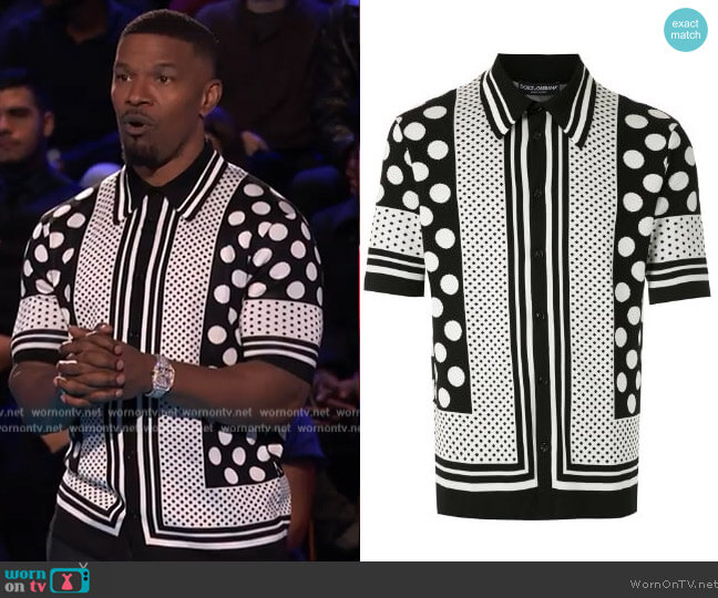 Dolce & Gabbana Polka Dots Pattern Polo Shirt worn by Jamie Foxx on Beat Shazam