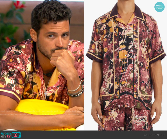 Dolce & Gabbana Marble Print Silk Camp Shirt worn by Felipe Gomes on Love Island USA
