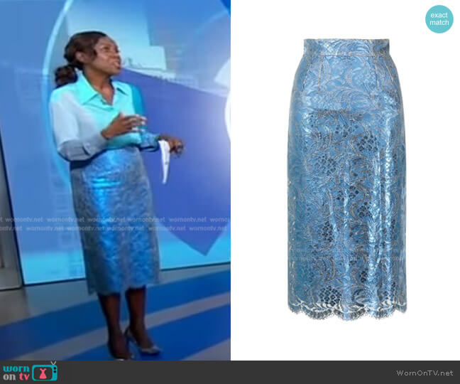 Dolce & Gabbana High-Waisted Lace Pencil Skirt worn by Deborah Roberts on Good Morning America