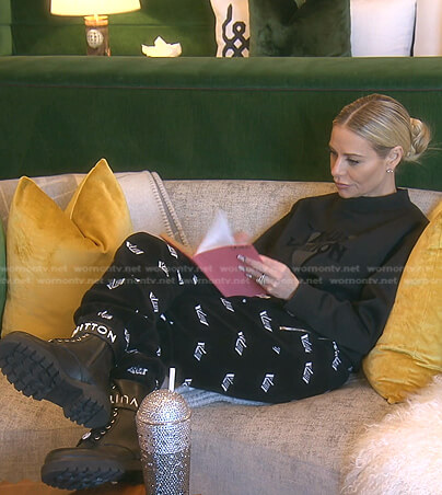 Dorit’s black sweatshirt and print pants on The Real Housewives of Beverly Hills