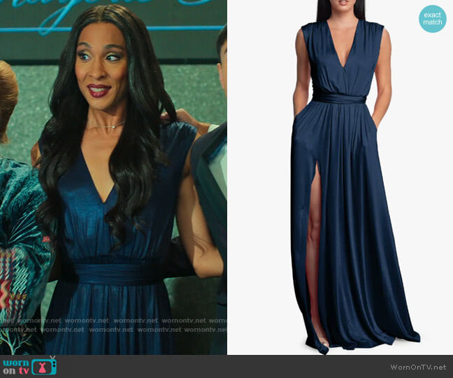 Dress the Population Krista Gown in Navy worn by Sofia Salinas (Michaela Jaé Rodriguez) on Loot