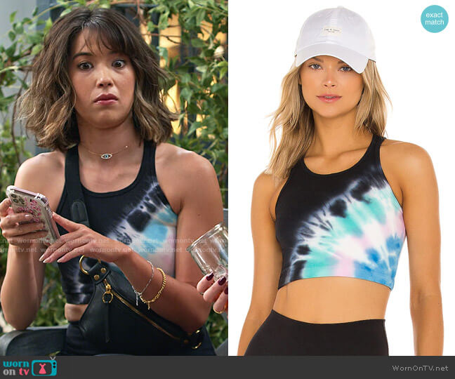 Electric & Rose Bella Bralette in Onyx Azul Peony worn by Louise (Nichole Sakura) on Maggie