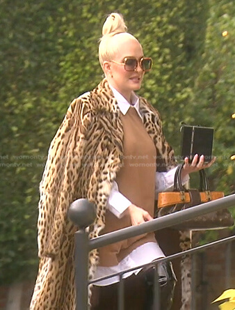 Erika’s brown mixed media sweater dress on The Real Housewives of Beverly Hills