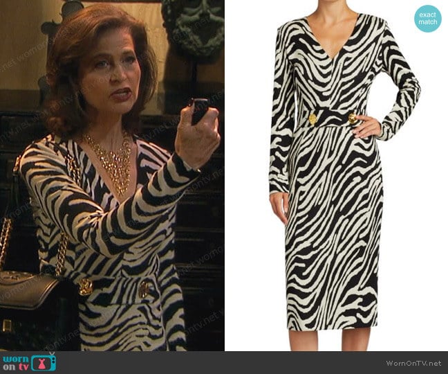Escada V-Neck Jacquard Zebra-Print Midi Dress worn by Megan Hathaway (Miranda Wilson) on Days of our Lives