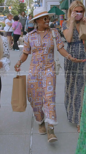 Eva’s print short sleeve jumpsuit on The Real Housewives Ultimate Girls Trip