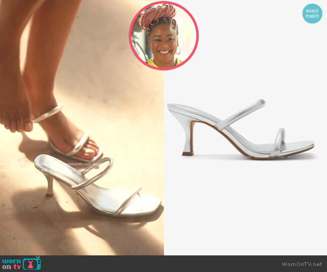 Express Double Tube Band Heeled Sandals worn by Phoebe (Phoebe Robinson) on Everythings Trash