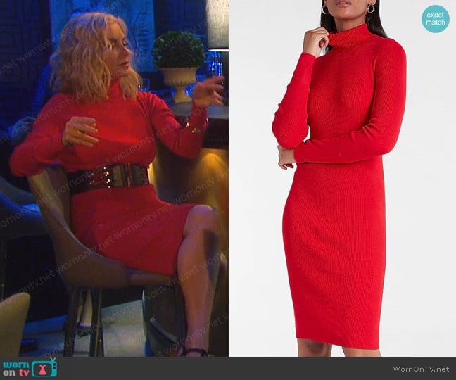 Express Ribbed Turtleneck Midi Sweater Dress worn by Kristen DiMera (Eileen Davidson) on Days of our Lives