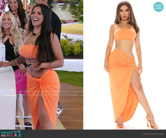 Fashion Nova Bermuda Babe Skirt Set in Orange worn by Valerie Bragg on Love Island USA