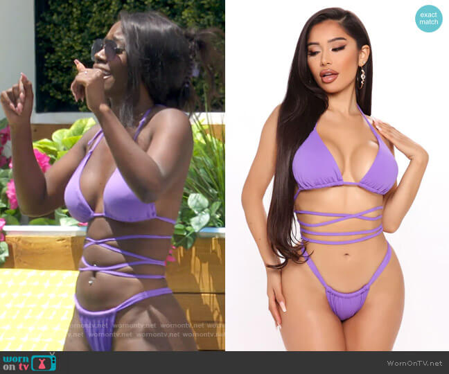 Fashion Nova Beach Bum Day Strappy 2 Piece Bikini in Purple worn by Sereniti Springs on Love Island USA