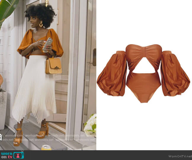Fenoel The Puff Sleeve Bodysuit worn by Venita Aspen on Southern Charm
