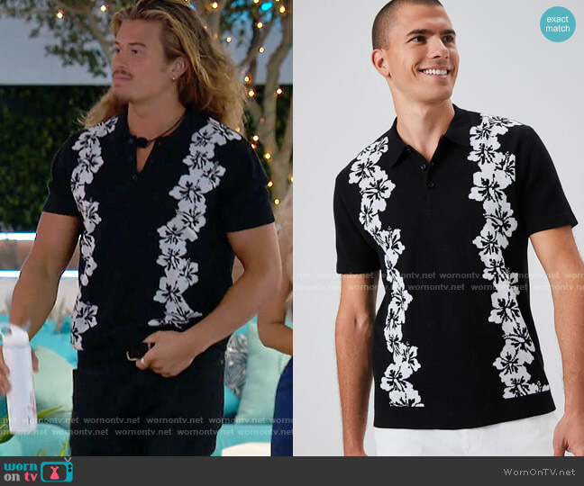 Forever 21 Floral Pattern Polo Shirt worn by Tyler Radziszewski on Love Island USA