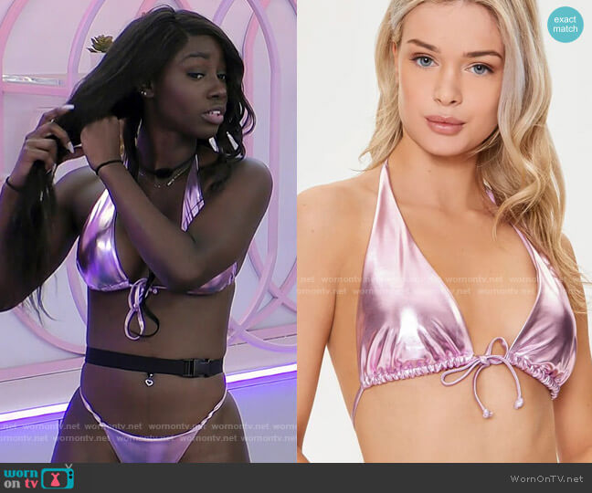 Forever 21 Metallic Triangle Bikini Top worn by Sereniti Springs on Love Island USA