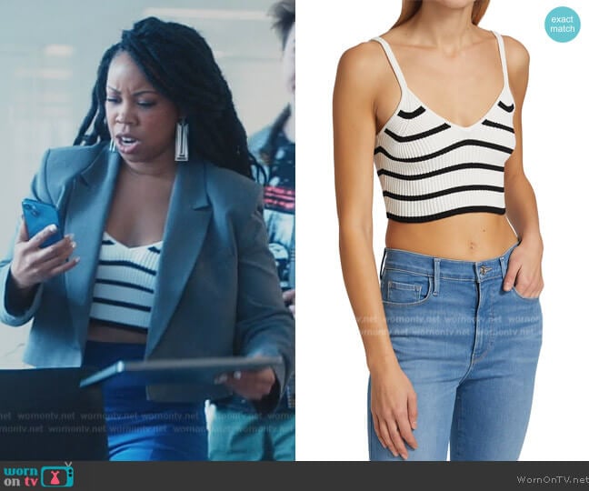 Frame Striped Ribbed-Knit Tank Top worn by Malika (Toccarra Cash) on Everythings Trash