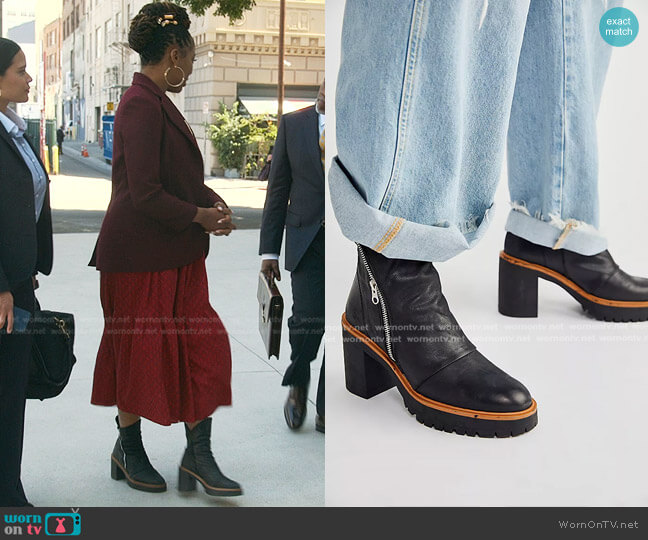 Free People Jack Zip Ankle Boots worn by Malika Williams (Zuri Adele) on Good Trouble