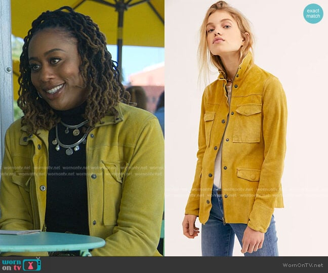 Free People Kimberly Suede Shirt Jacket worn by Malika Williams (Zuri Adele) on Good Trouble