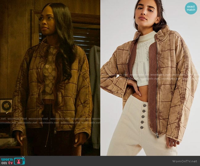 Free People Dolman Quilted Knit Jacket in Champagne Diamonds worn by Faran Bryant (Zaria) on Pretty Little Liars Original Sin