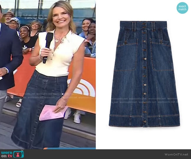 G. Label Maddy Denim Skirt worn by Savannah Guthrie on Today