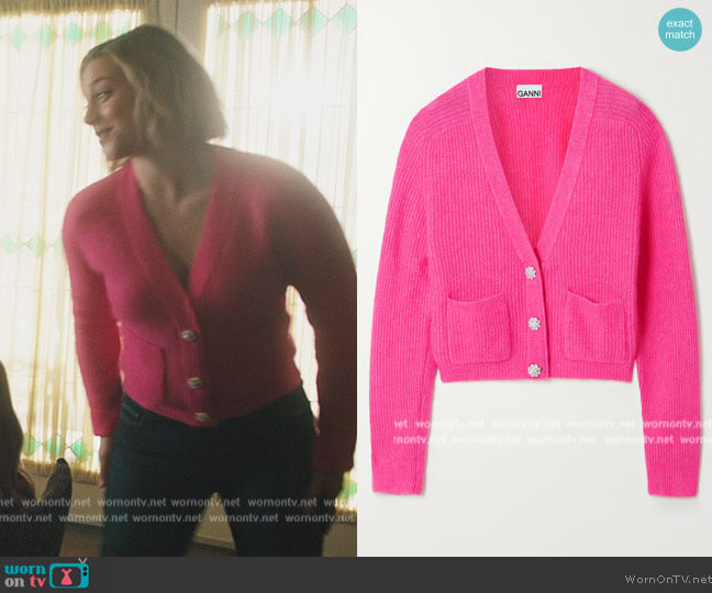 Ganni Crystal Embellished Ribbed Knit Cardigan worn by Betty Cooper (Lili Reinhart) on Riverdale