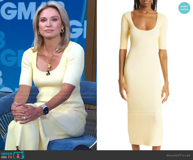 Ganni Rib Knit Midi Dress worn by Amy Robach on Good Morning America